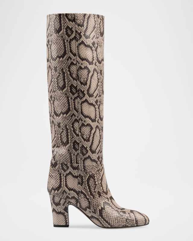 Lavinia Snake-Embossed Leather Knee Boots